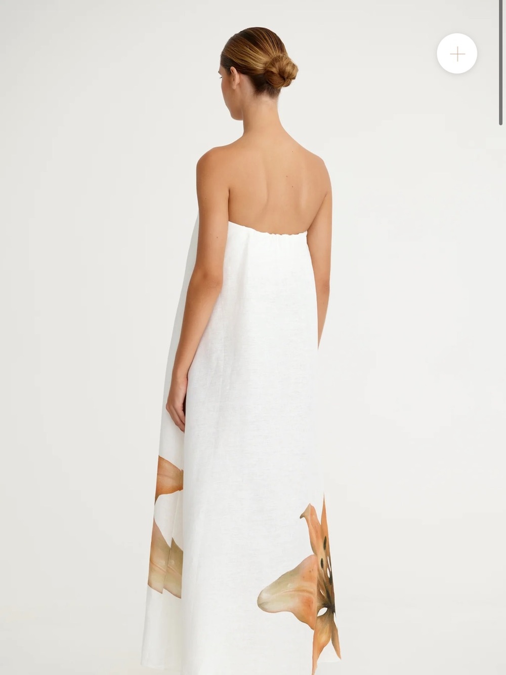 Strapless White Maxi Dress with Peach Floral Print - Picture 3 of 6